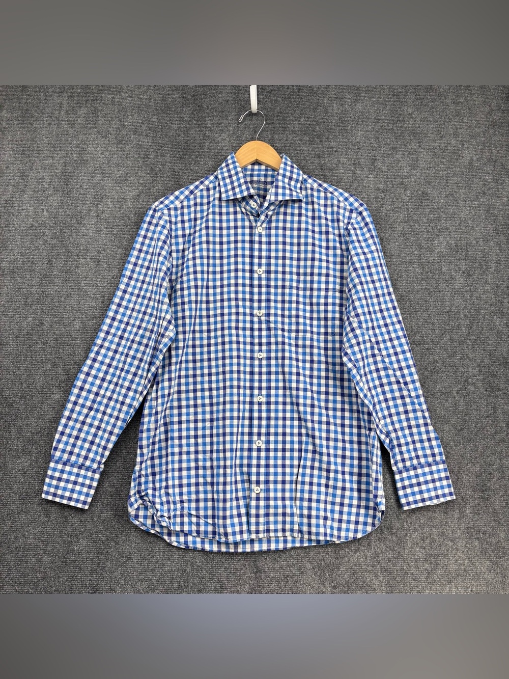 Van Laack Royal Blue Gingham Plaid Preppy Academia Long Sleeve Button Up Men’s M